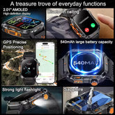 2025 New Smart Watch 2.01" AMOLED Display Built-in Compass Altimeter Flashlight 100+Sport Modes 540mAh Voice Call Smartwatch Men